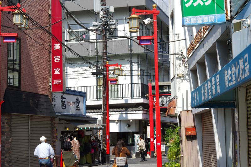 西新井大師の参道をとおる